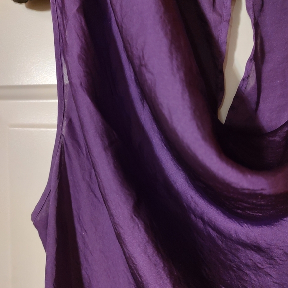 💜🪻💜 Sultry Rich Amethyst Purple Silky Satin Drape Neck Camisole Tank Top - XL - Picture 7 of 15